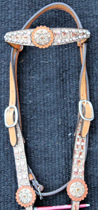 Gator Headstall with Gold Stone