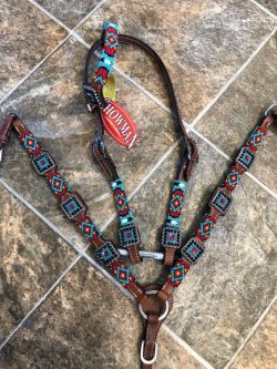 Showman Beaded Red and Teal Tack Set