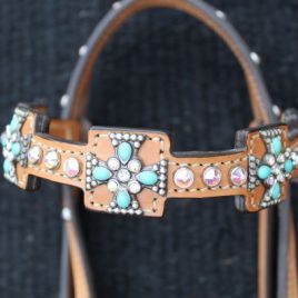 Turquoise Crystal Cross Headstall