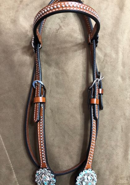 Circle Y Headstall with Turquoise Gator Cross